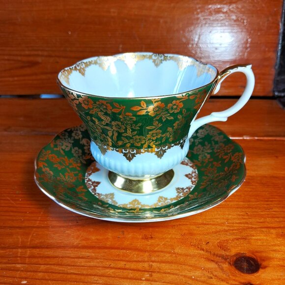 Royal Albert Other - Vintage Royal Albert Consort Series Green, gold and white teacup and saucer